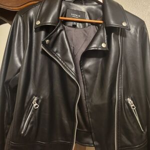 Ladies faux leather moto jacket